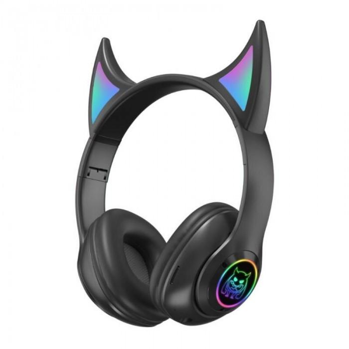 

Беспроводные Bluetooth наушники с ушками Devil's corner с Led подсветкой Bluetooth 5.0 TF-карта Чёрные