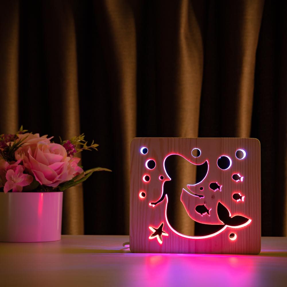 

Светильник ночник ArtEco Light из дерева LED "Русалочка" с пультом и регулировкой цвета, двойной RGB