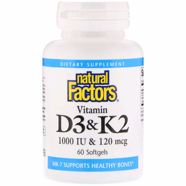 

Витамин D3 и К2 D3&K2 Natural Factors 1000 МЕ/120 мкг 60 капсул (NFA003)