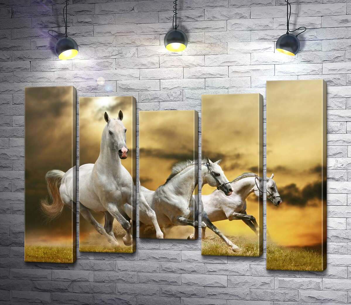 

Модульная картина ArtPoster Быстрый галоп трех белых коней 130x95 см Модуль №28