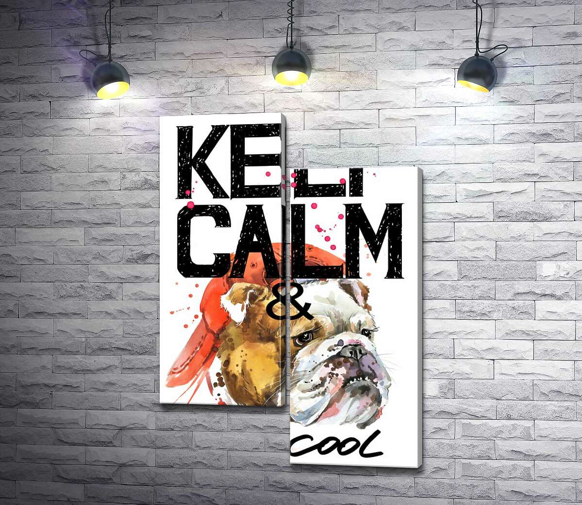 

Модульная картина ArtPoster Бульдог в красной кепке среди надписи "keep calm and be cool" 100x147 см Модуль №5
