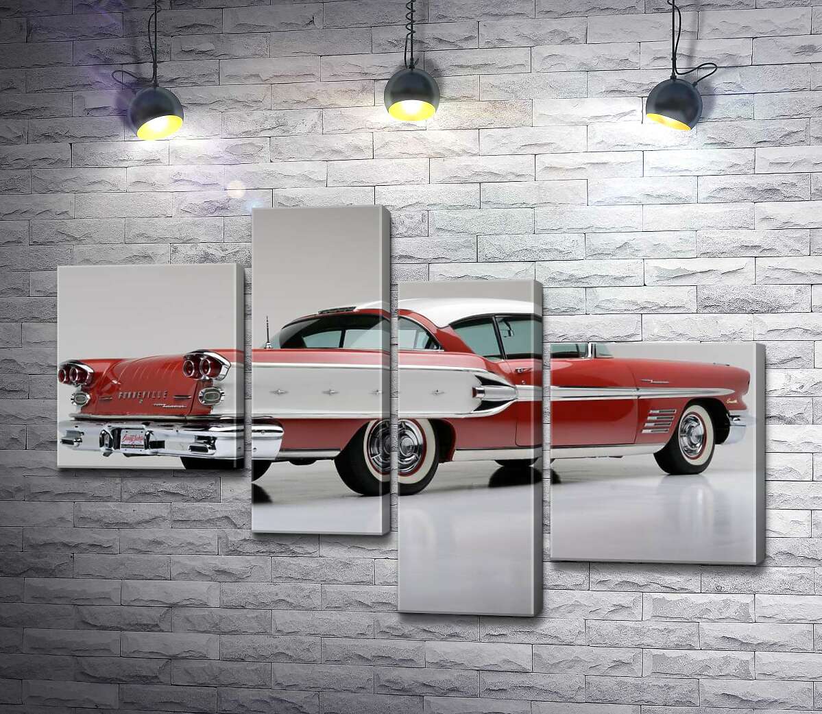 

Модульная картина ArtPoster Вишнево-белый автомобиль Pontiac Bonneville 1958 года 130x89 см Модуль №20