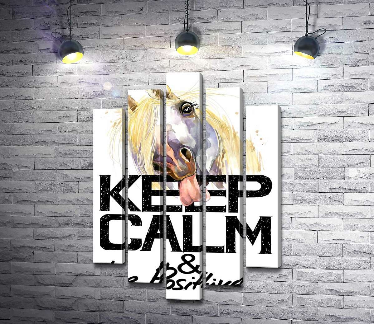 

Модульная картина ArtPoster Белый конь показывает язык над надписью "keep calm and be positive" 100x148 см Модуль №26