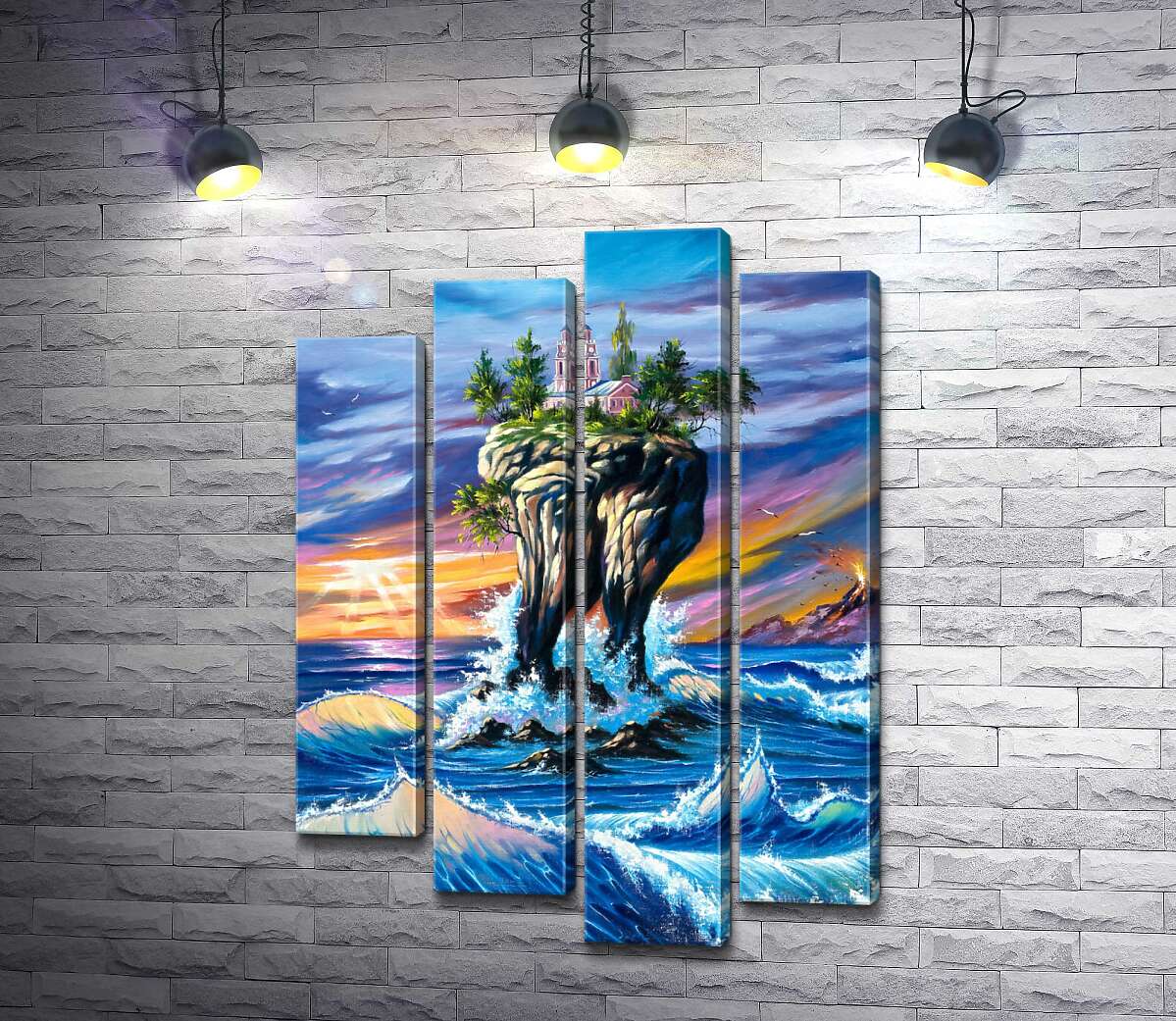 

Модульная картина ArtPoster Бурные волны омывают скалу с ратушей 100x144 см Модуль №21