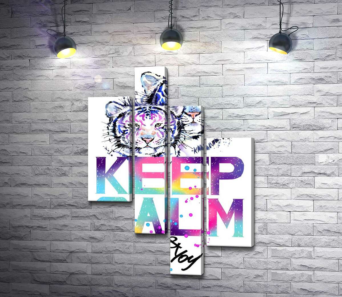 

Модульная картина ArtPoster Белые тигры под надписью "keep calm and colour your life" 100x147 см Модуль №20
