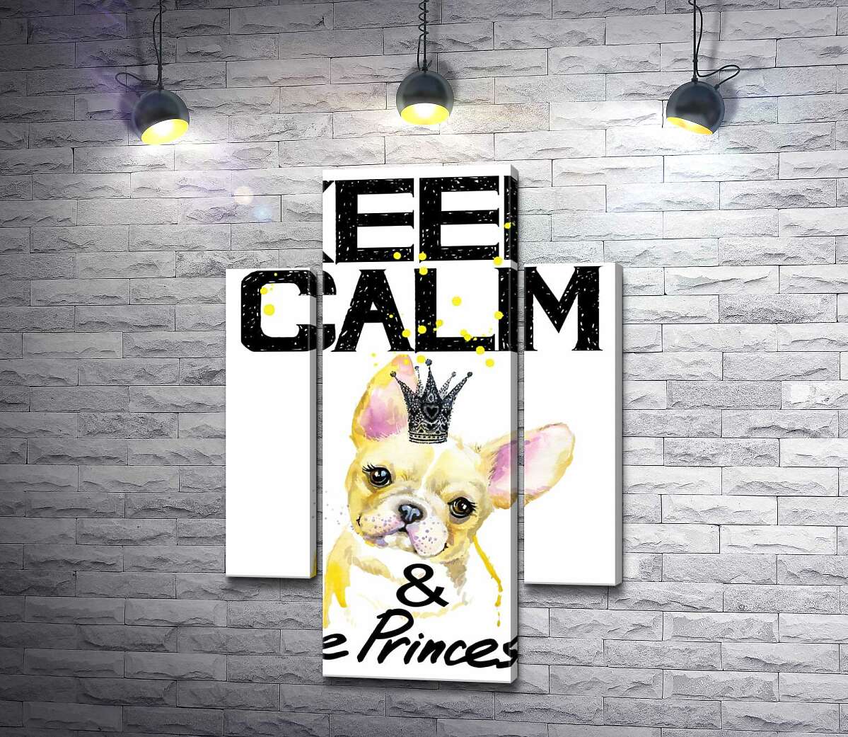 

Модульная картина ArtPoster Бульдог в ажурной короне среди надписи "keep calm and be princess" 131x190 см Модуль №7
