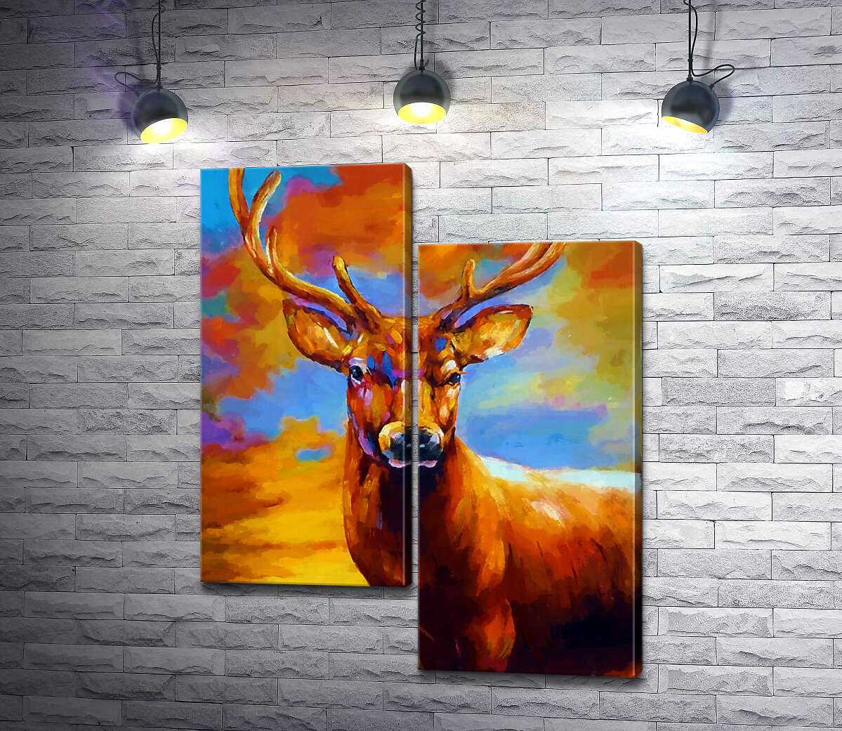 

Модульная картина ArtPoster Благородная фигура оленя на фоне вечерних облаков 130x164 см Модуль №5