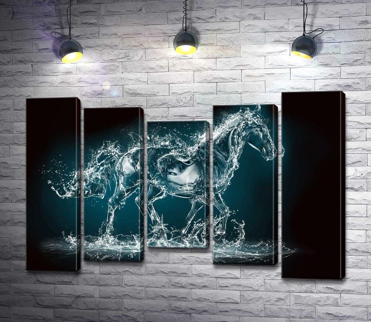 

Модульная картина ArtPoster Блеск капель в голубом силуэте лошади из воды 130x88 см Модуль №28