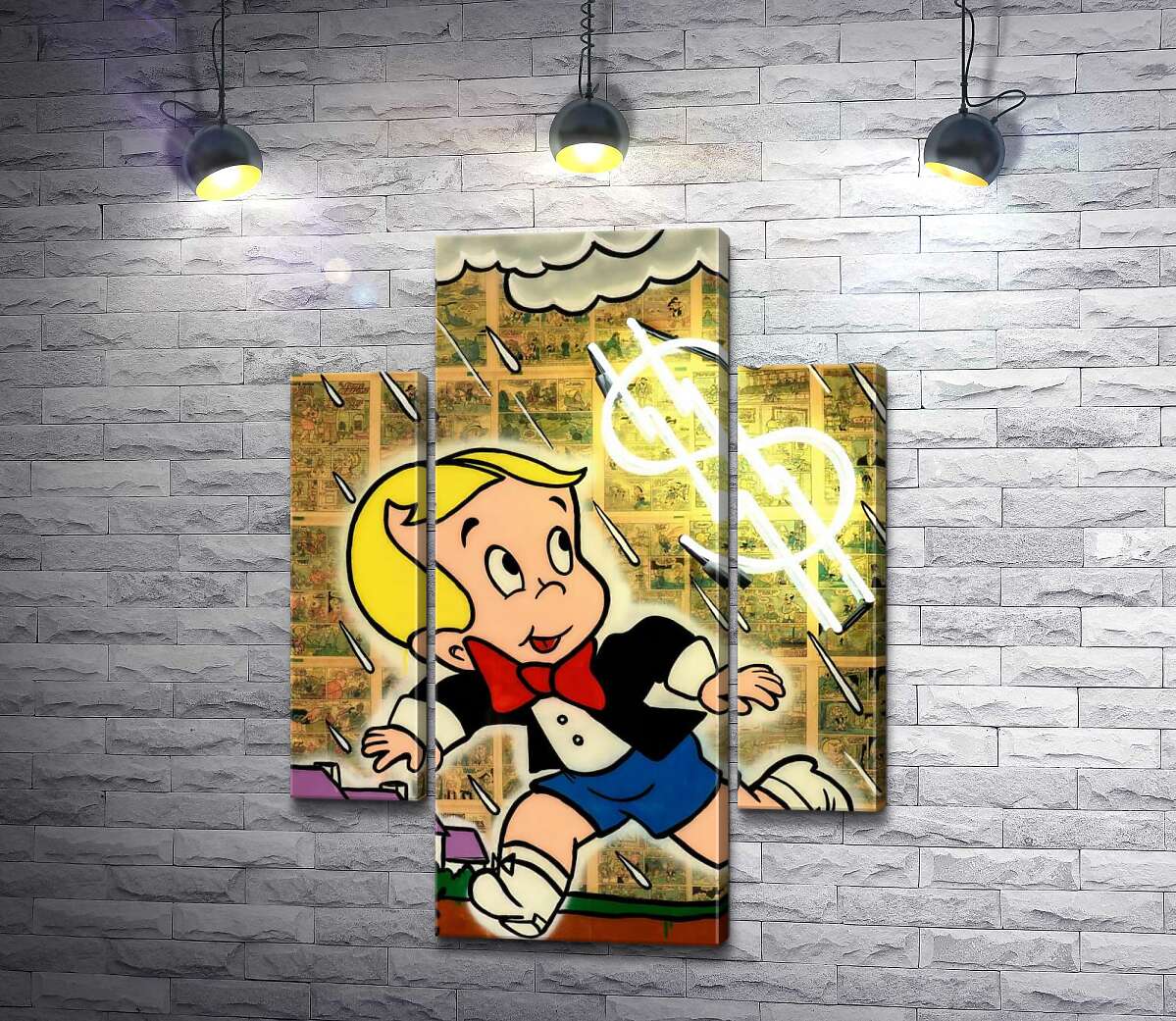 

Модульная картина ArtPoster Богатенький Ричи бежит от дождя (Richie Rich run away from rain) - Алек Монополи (Alec Monopoly) 100x135 см Модуль №7