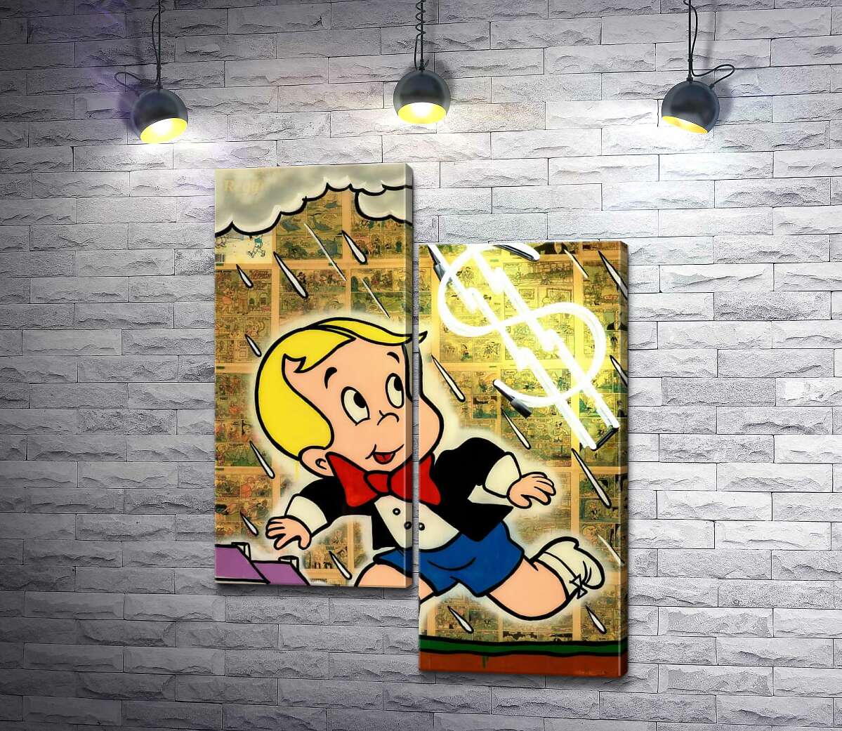 

Модульная картина ArtPoster Богатенький Ричи бежит от дождя (Richie Rich run away from rain) - Алек Монополи (Alec Monopoly) 100x135 см Модуль №5