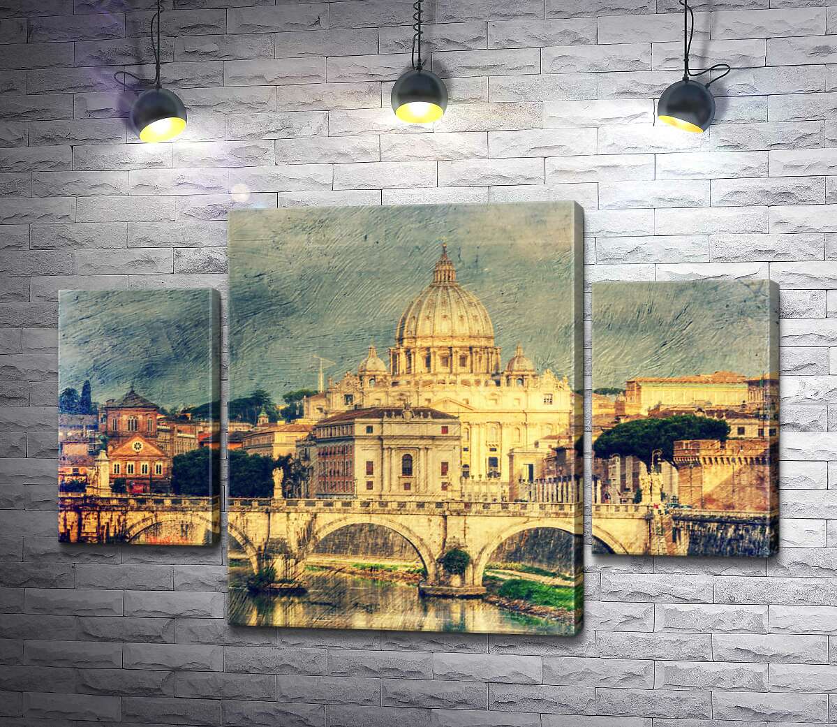 

Модульная картина ArtPoster Вид на грандиозный собор Святого Петра (St. Peter's Cathedral) с изящного моста Святого Ангела (St. Angelo Bridge) 80x54 см Модуль №7
