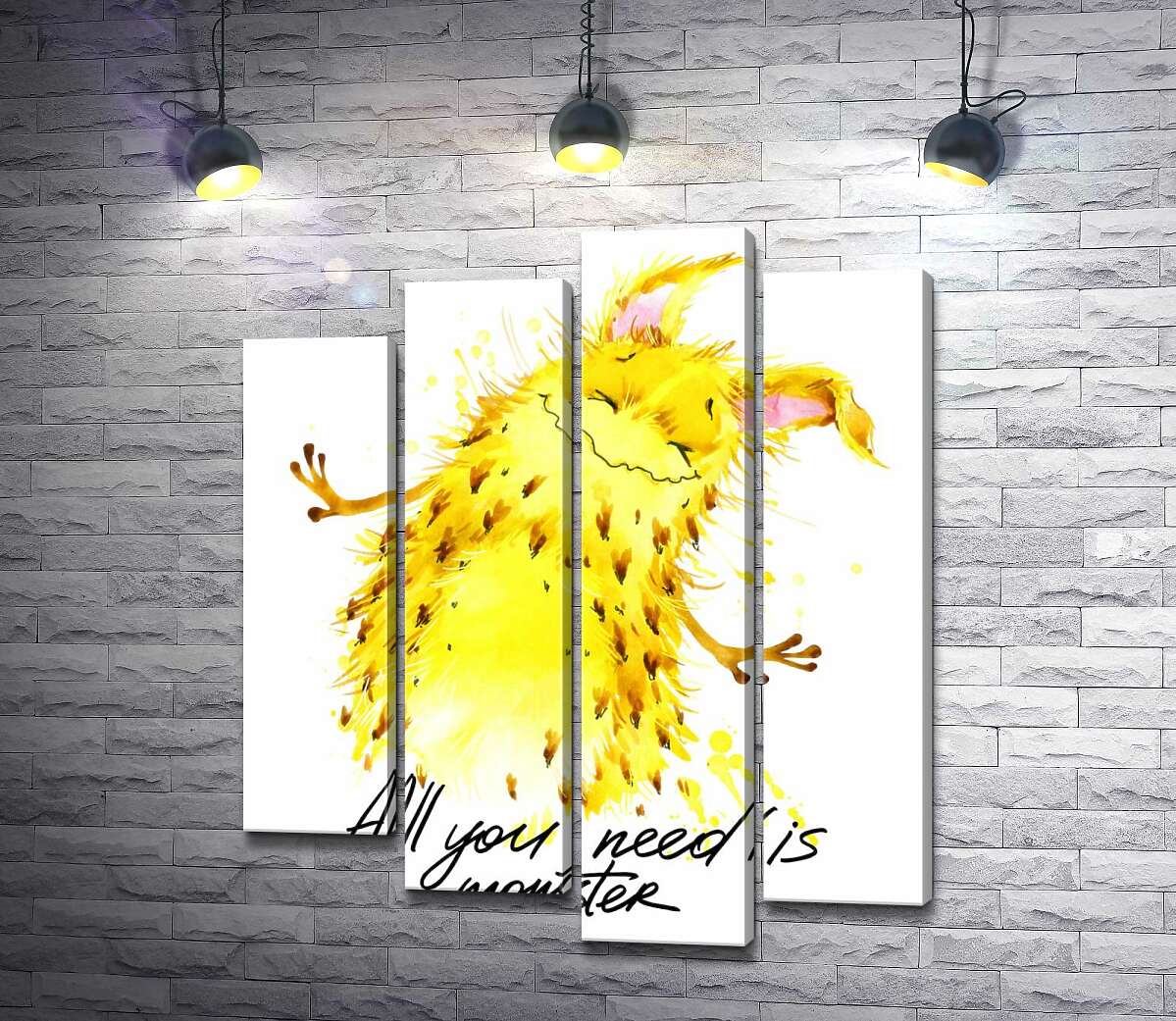 

Модульная картина ArtPoster Веселый желтый монстр с надписью "all you need is monster" 80x97 см Модуль №21