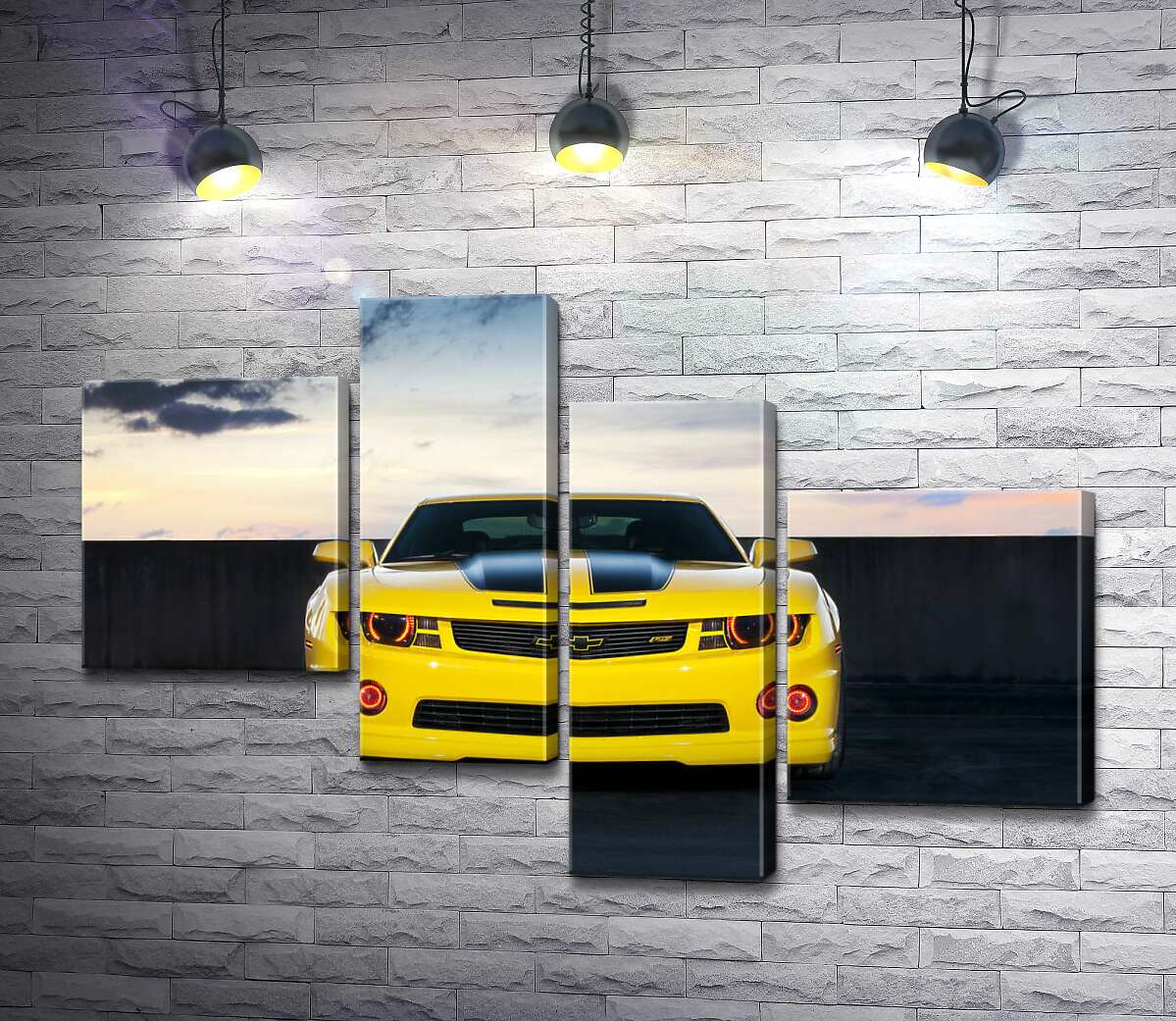 

Модульная картина ArtPoster Блеск желтой поверхности автомобиля Chevrolet Camaro 130x87 см Модуль №20