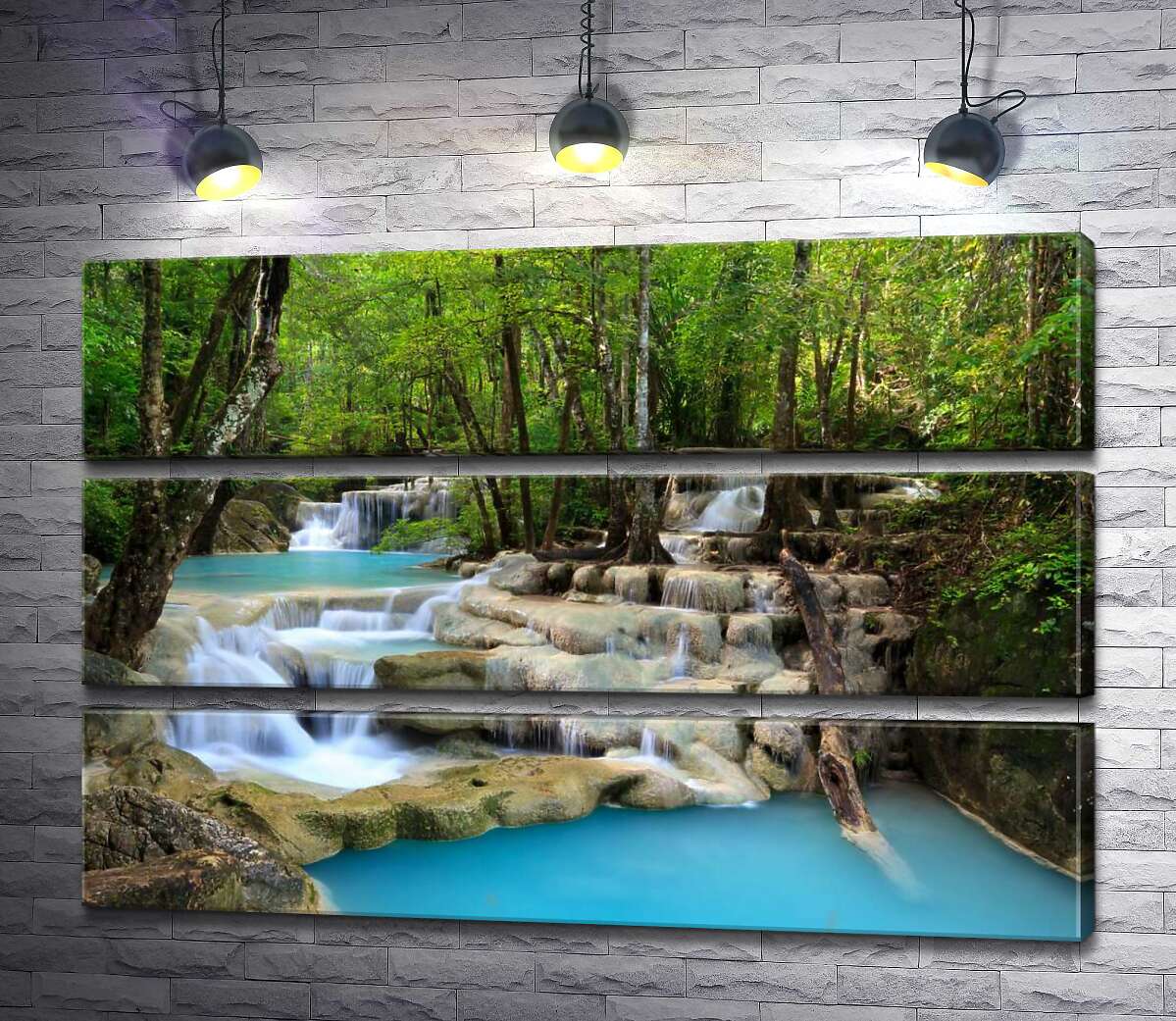 

Модульная картина ArtPoster Бирюза воды плавно льется по скалистым ступеням водопада Эраван (Erawan falls) 130x87 см Модуль №13