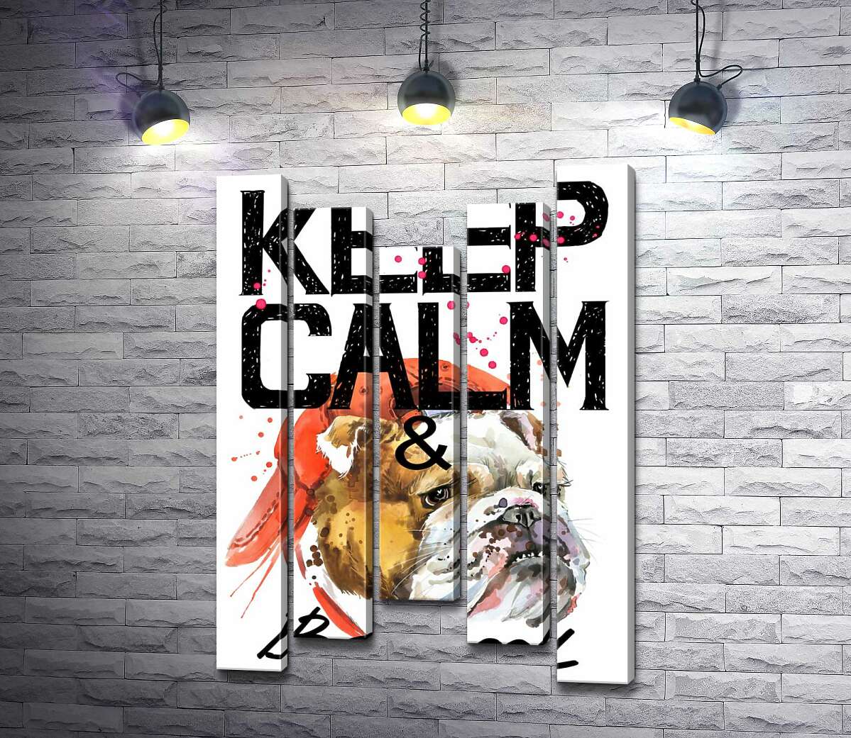 

Модульная картина ArtPoster Бульдог в красной кепке среди надписи "keep calm and be cool" 100x148 см Модуль №28