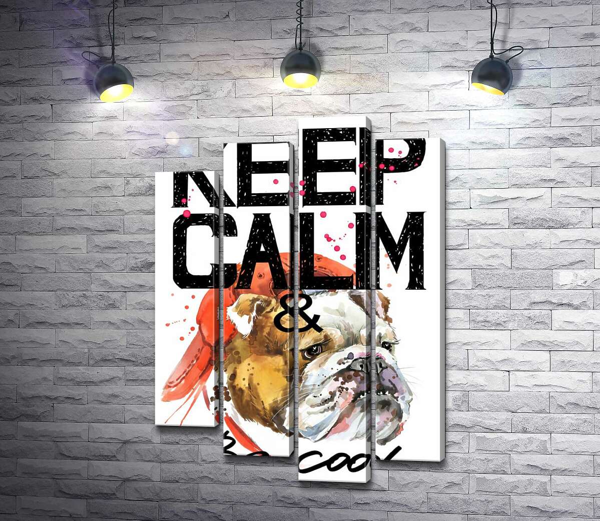 

Модульная картина ArtPoster Бульдог в красной кепке среди надписи "keep calm and be cool" 100x147 см Модуль №21