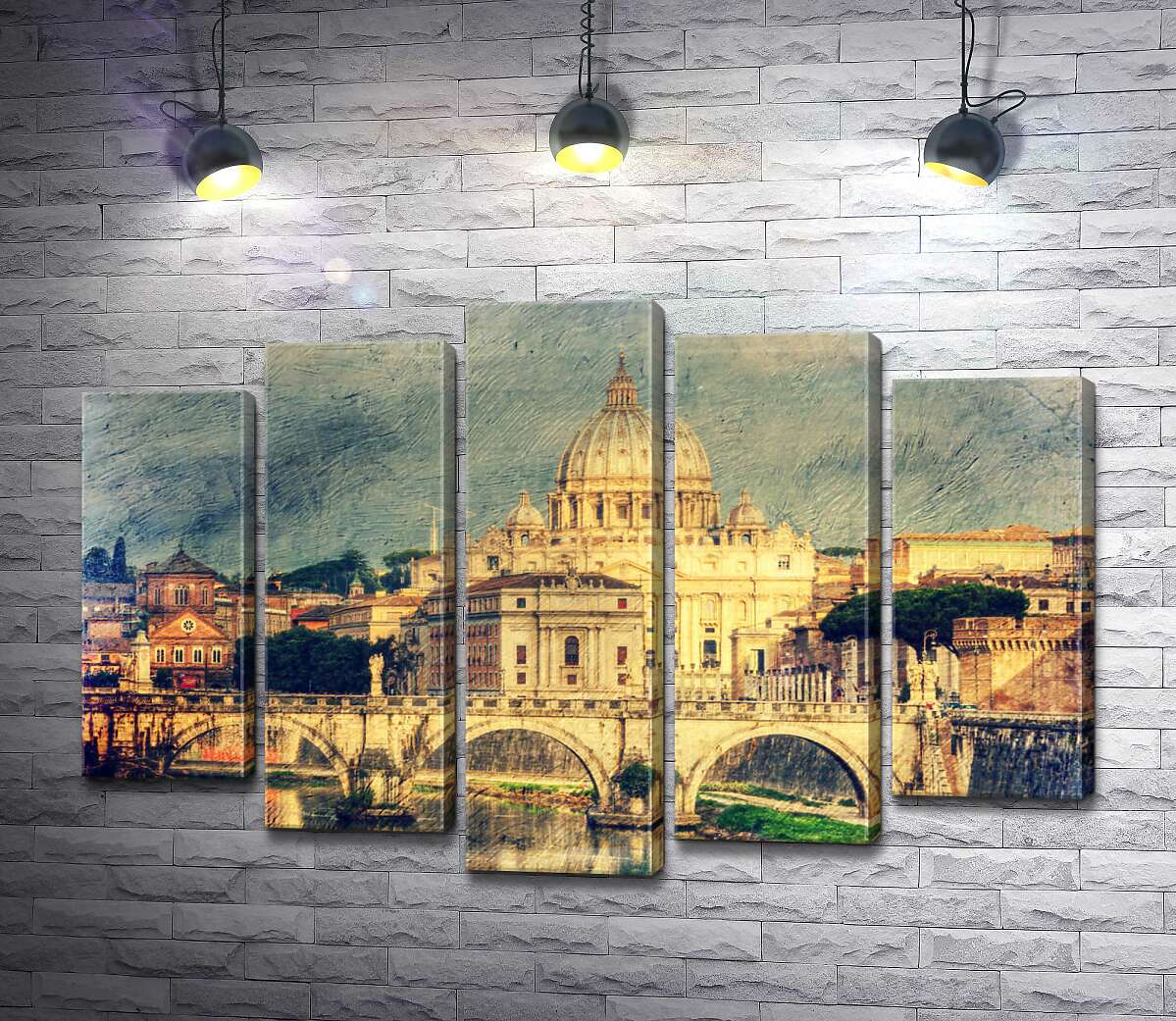 

Модульная картина ArtPoster Вид на грандиозный собор Святого Петра (St. Peter's Cathedral) с изящного моста Святого Ангела (St. Angelo Bridge) 130x88 см Модуль №26