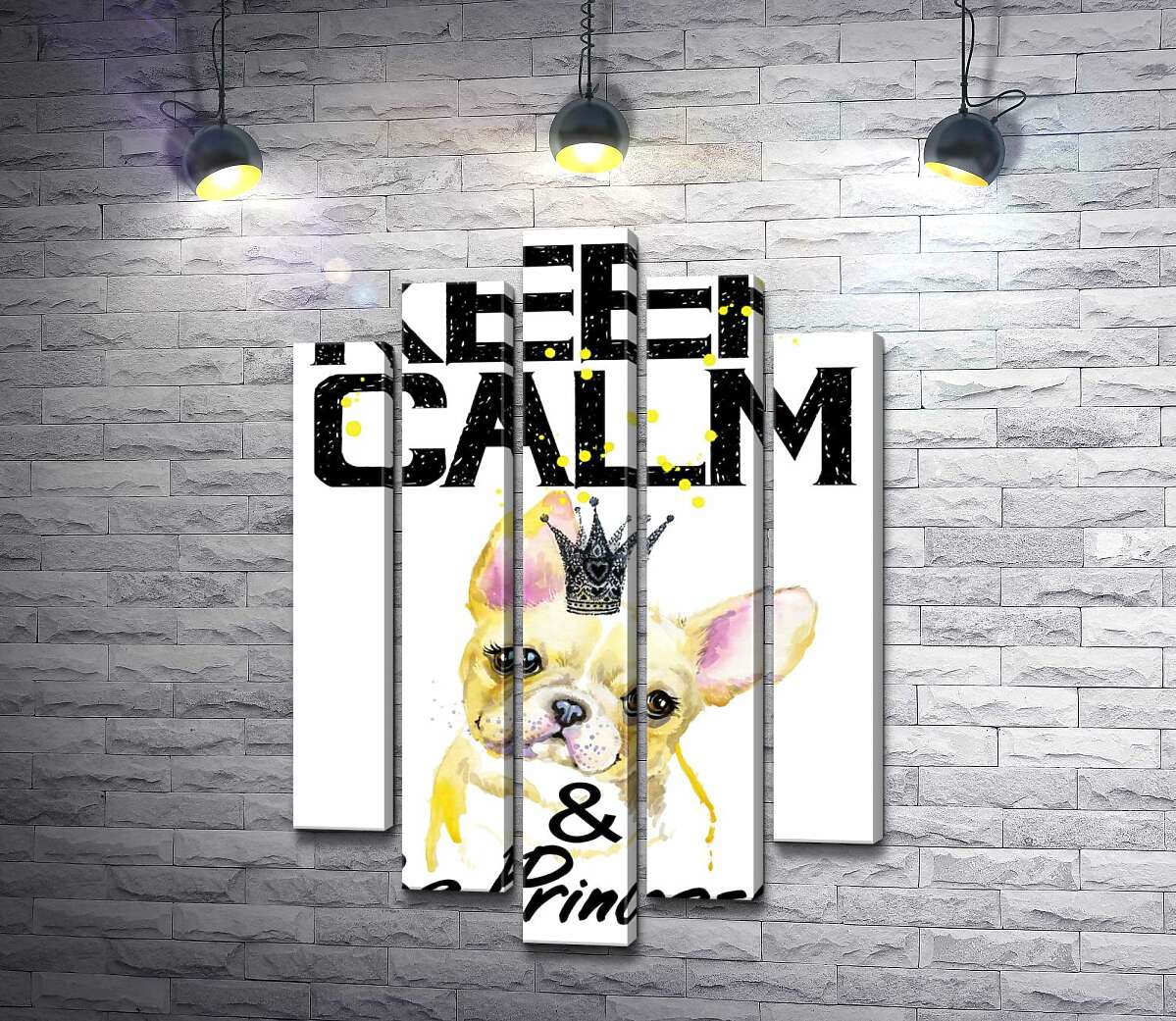 

Модульная картина ArtPoster Бульдог в ажурной короне среди надписи "keep calm and be princess" 100x148 см Модуль №26
