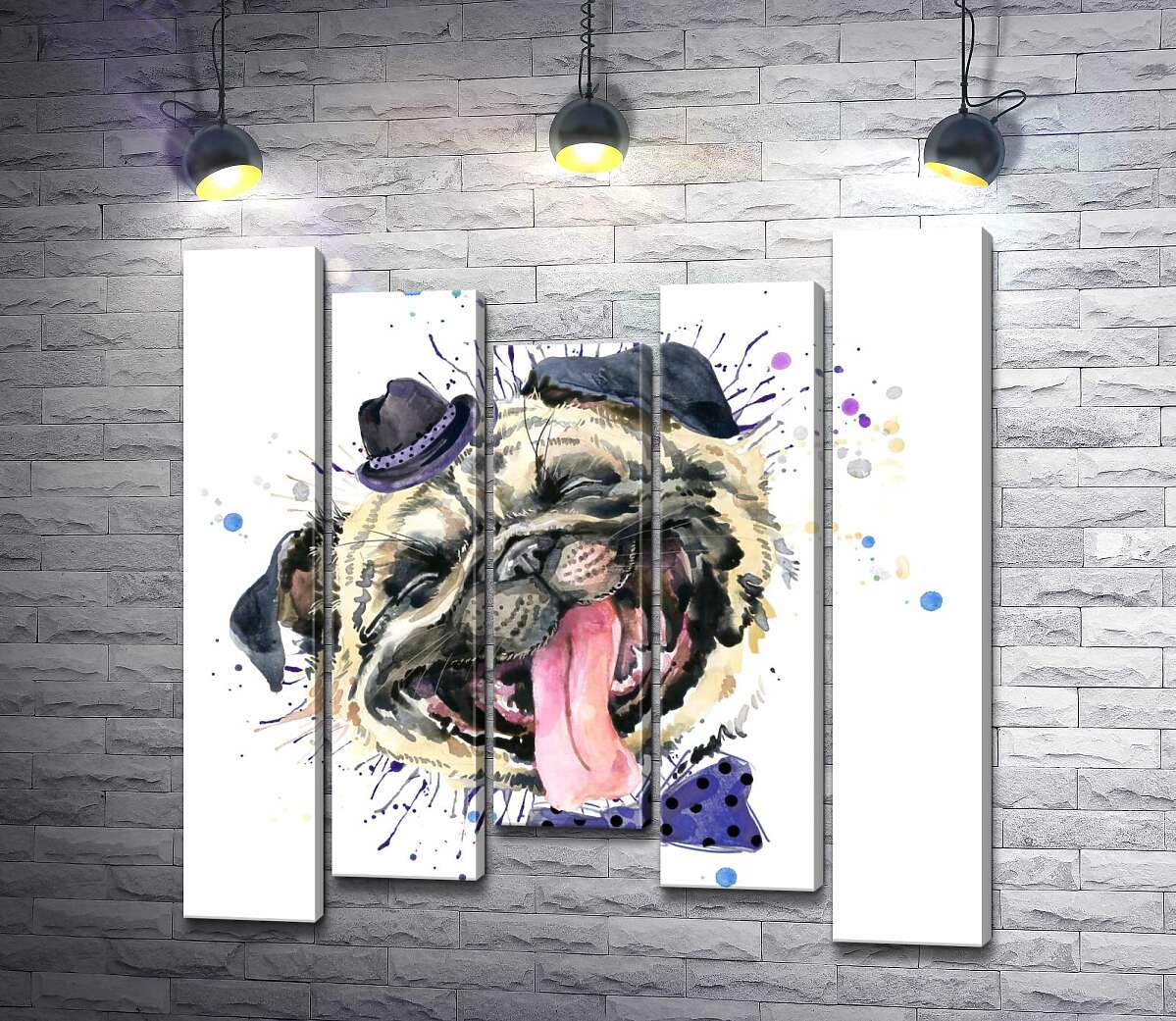 

Модульная картина ArtPoster Веселый мопс с шляпой на голове 100x100 см Модуль №28