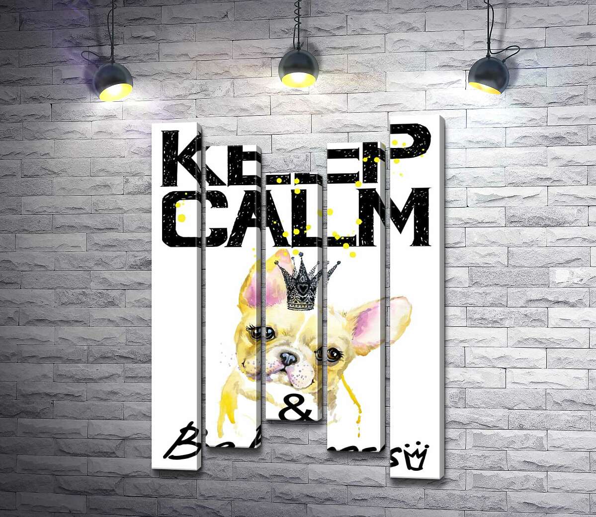 

Модульная картина ArtPoster Бульдог в ажурной короне среди надписи "keep calm and be princess" 130x192 см Модуль №28