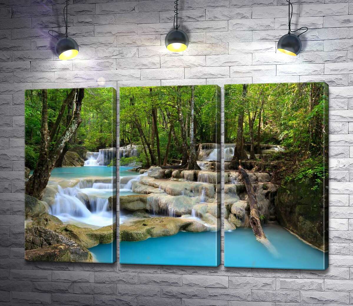 

Модульная картина ArtPoster Бирюза воды плавно льется по скалистым ступеням водопада Эраван (Erawan falls) 60x40 см Модуль №11