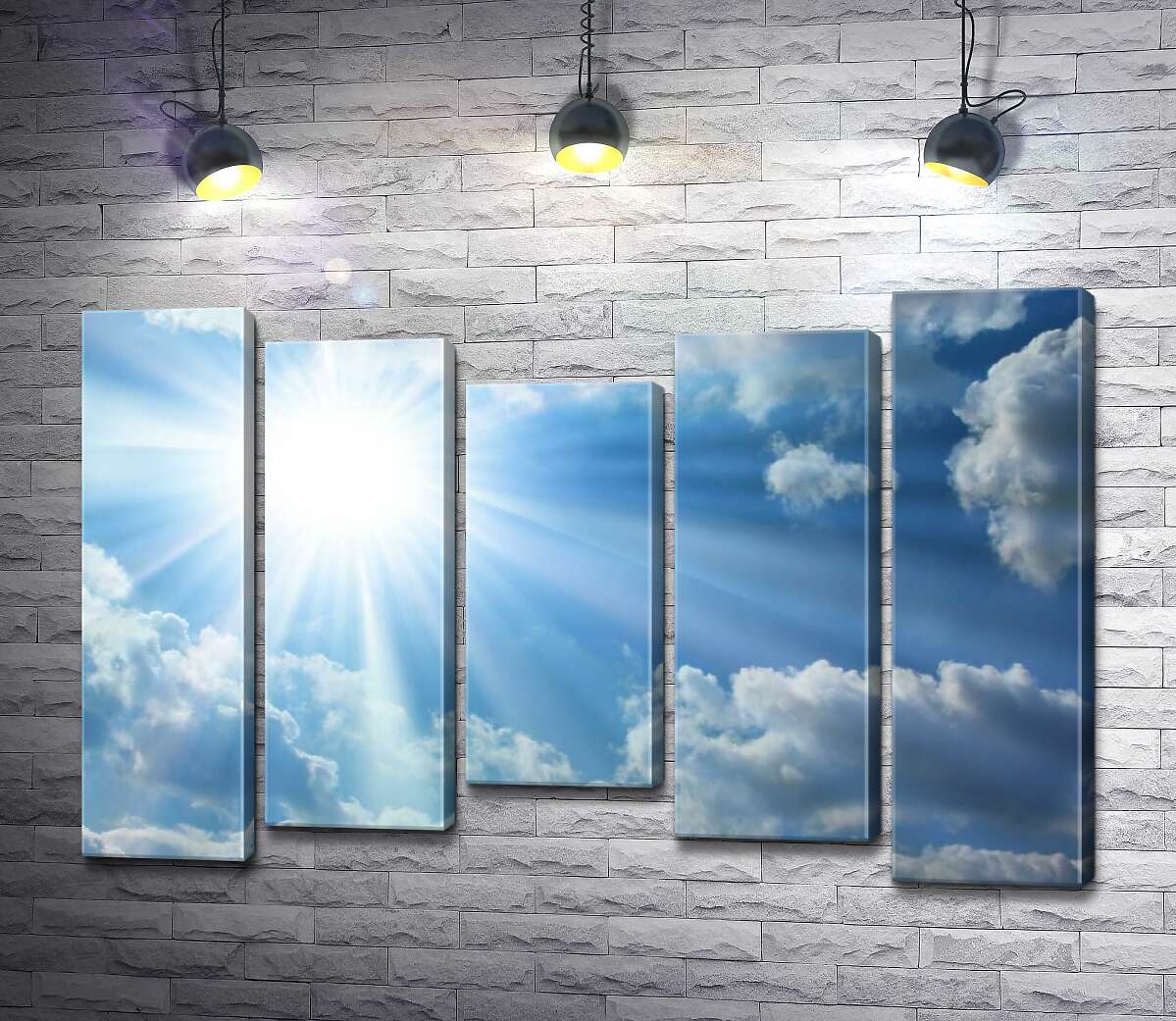 

Модульная картина ArtPoster Белый солнечный круг сквозь небесное пространство пускает лучи на землю 130x88 см Модуль №28