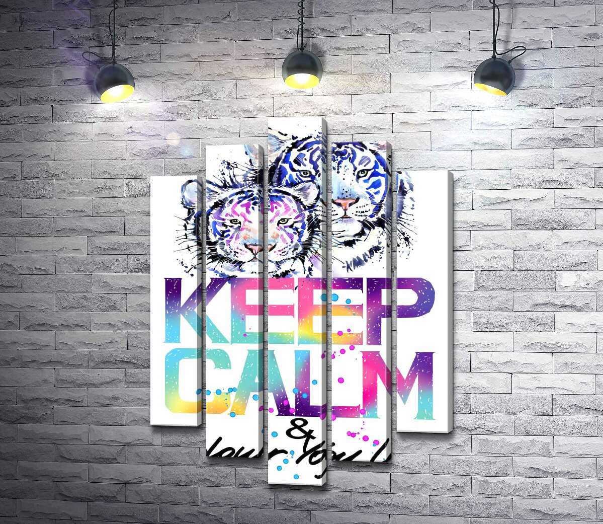 

Модульная картина ArtPoster Белые тигры под надписью "keep calm and colour your life" 100x148 см Модуль №26