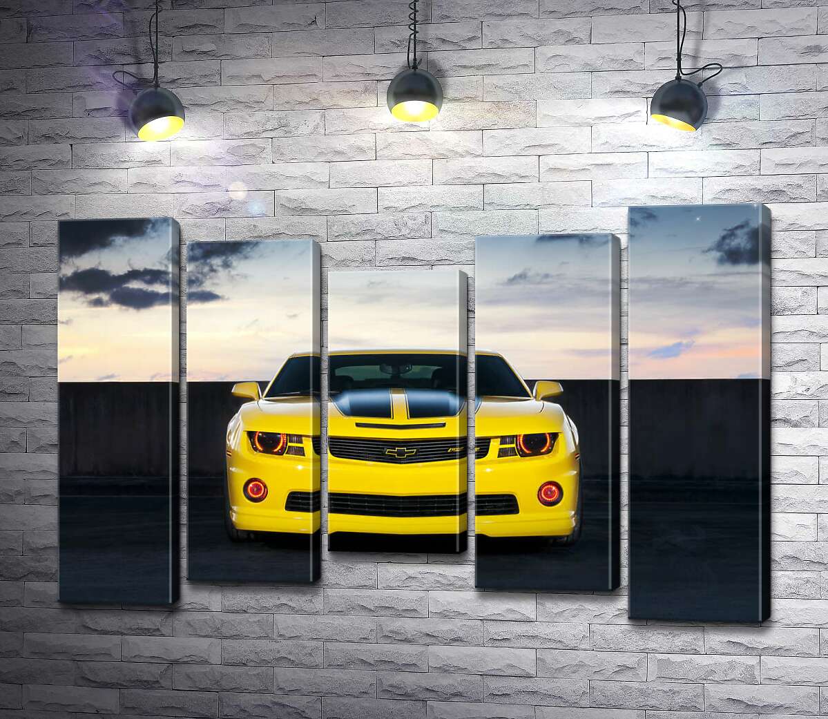 

Модульная картина ArtPoster Блеск желтой поверхности автомобиля Chevrolet Camaro 130x87 см Модуль №28