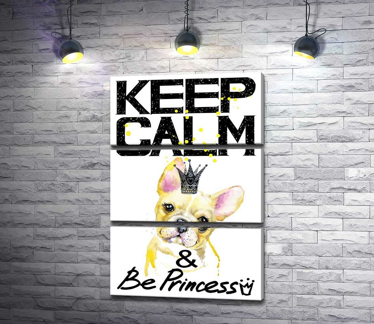 

Модульная картина ArtPoster Бульдог в ажурной короне среди надписи "keep calm and be princess" 50x75 см Модуль №13