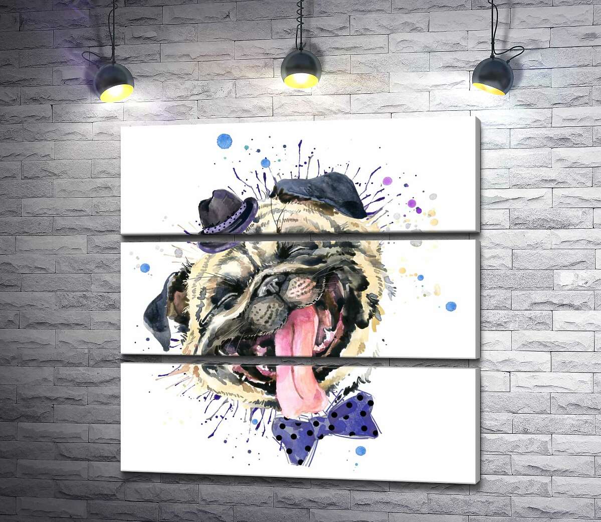

Модульная картина ArtPoster Веселый мопс с шляпой на голове 130x132 см Модуль №13