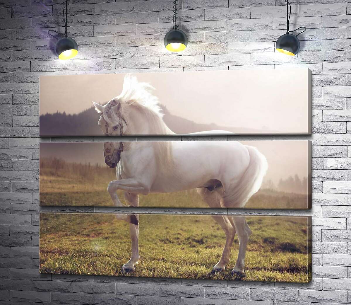 

Модульная картина ArtPoster Белый красавец конь среди зеленого поля 130x99 см Модуль №13