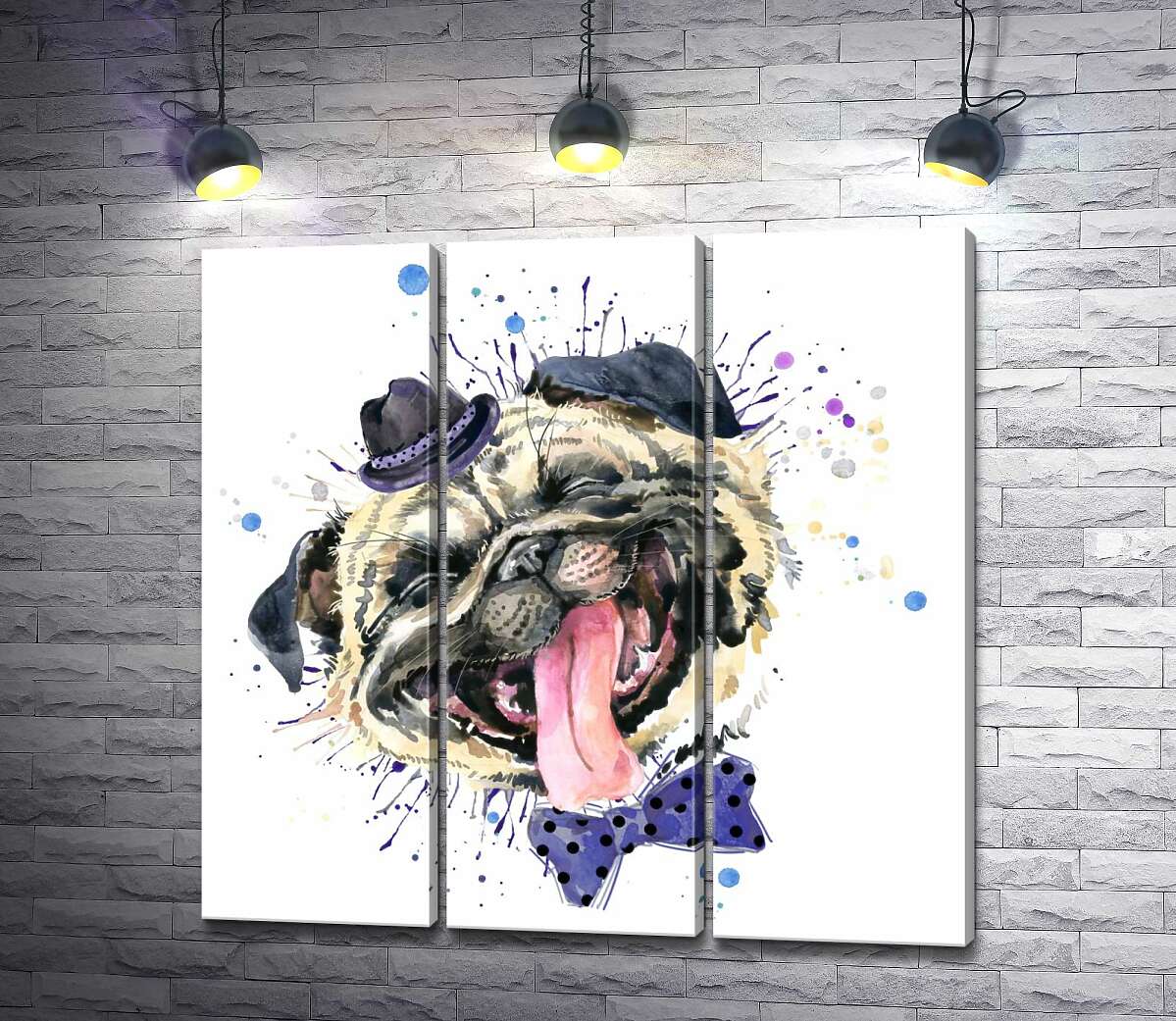 

Модульная картина ArtPoster Веселый мопс с шляпой на голове 102x100 см Модуль №11