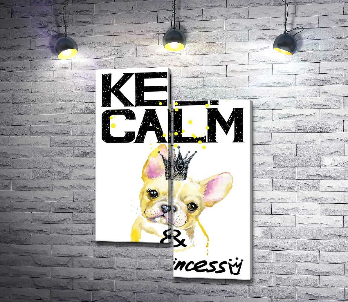 

Модульная картина ArtPoster Бульдог в ажурной короне среди надписи "keep calm and be princess" 130x191 см Модуль №5