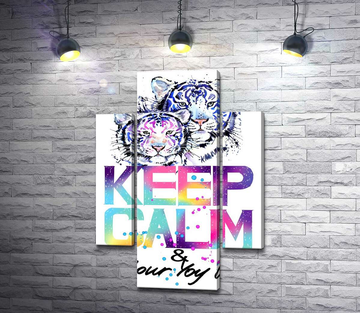 

Модульная картина ArtPoster Белые тигры под надписью "keep calm and colour your life" 131x190 см Модуль №7