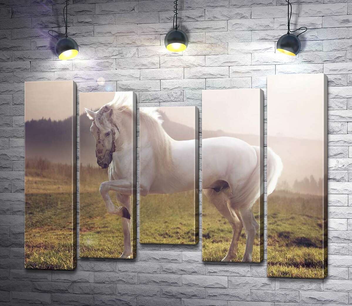 

Модульная картина ArtPoster Белый красавец конь среди зеленого поля 130x99 см Модуль №28