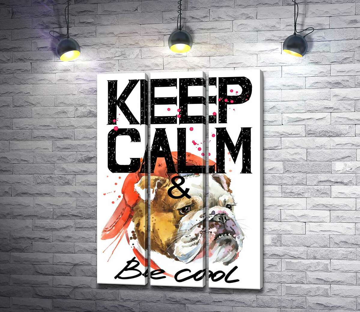 

Модульная картина ArtPoster Бульдог в красной кепке среди надписи "keep calm and be cool" 132x190 см Модуль №11