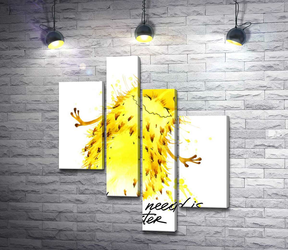 

Модульная картина ArtPoster Веселый желтый монстр с надписью "all you need is monster" 100x119 см Модуль №20