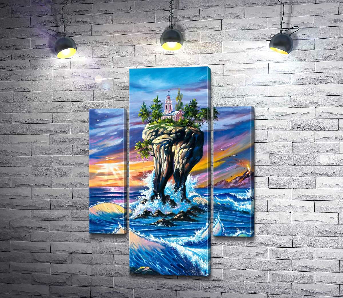 

Модульная картина ArtPoster Бурные волны омывают скалу с ратушей 100x144 см Модуль №7