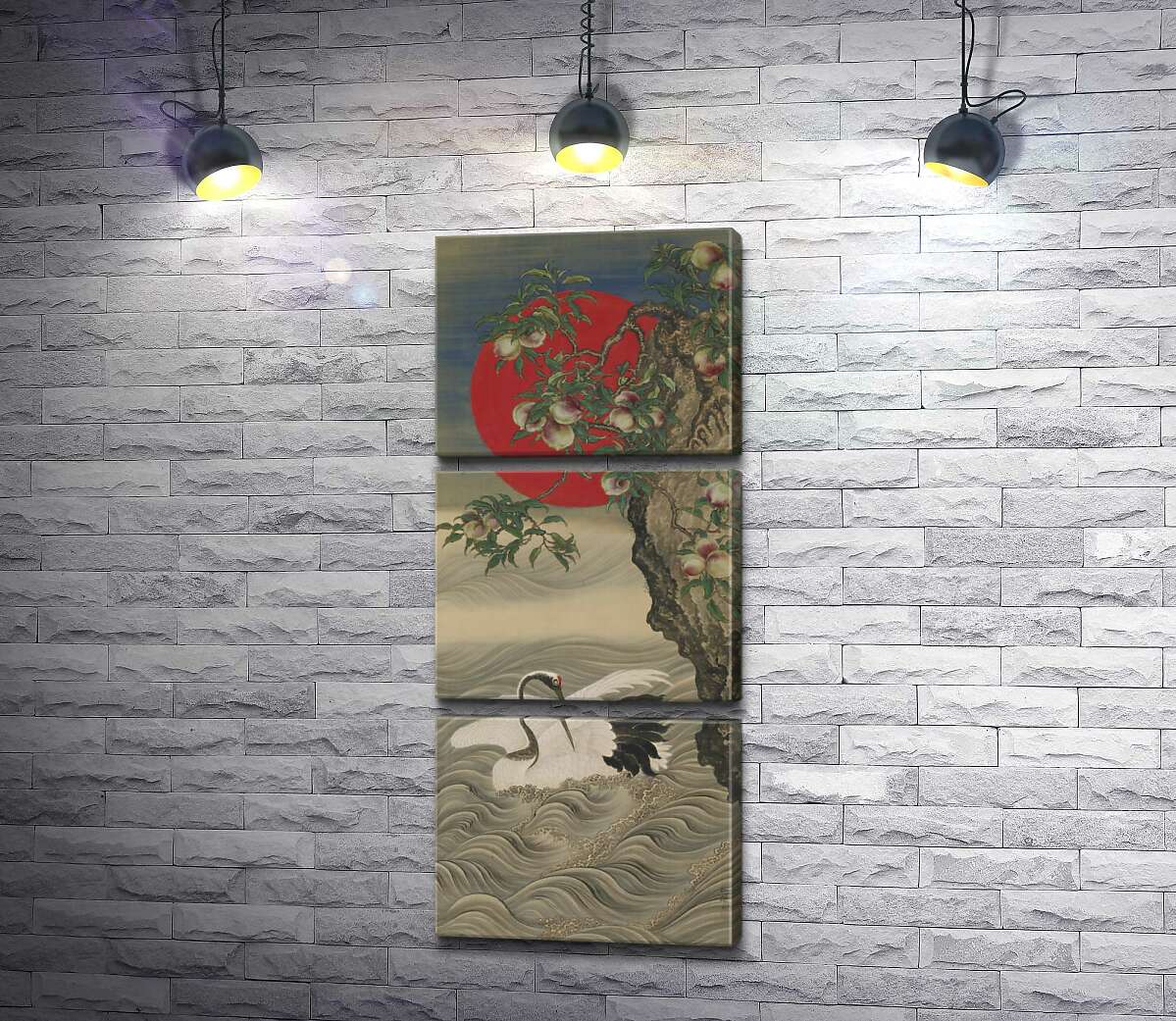 

Модульная картина ArtPoster Благоприятные символы: журавль, восходящее солнце и персики (Auspicious Symbols: Crane, Rising Sun and Peach) - Окамото Сюки (Okamoto Shuki) 50x117 см Модуль №13