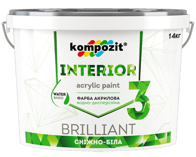 

Краска акриловая KOMPOZIT INTERIOR 3 для потолков белая 14кг