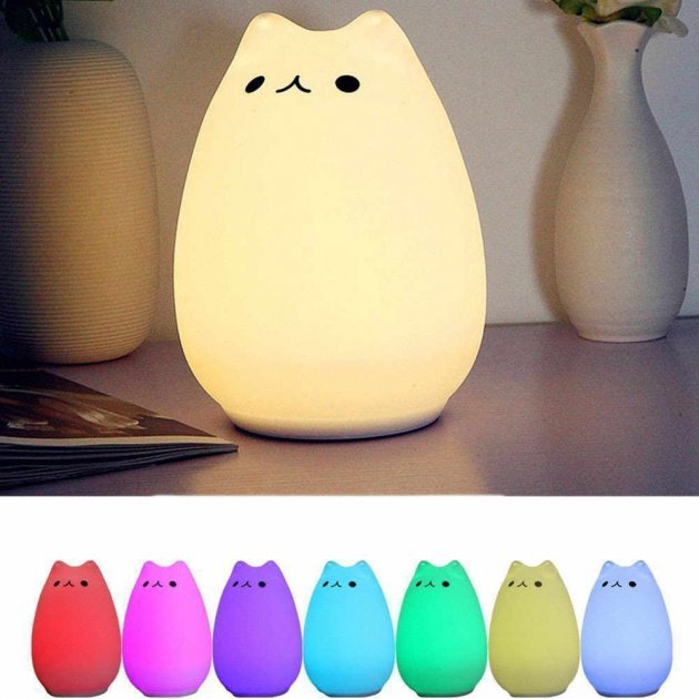 

Детский силиконовый ночник светильник котик Light Белый (EL-543)