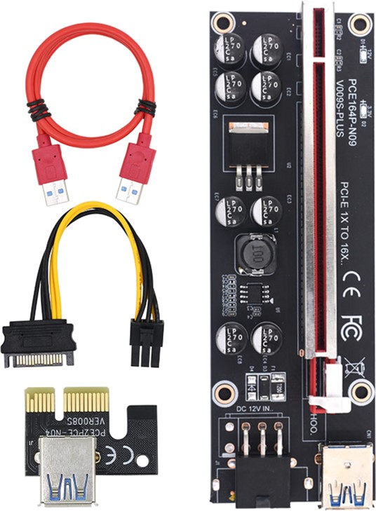 

Райзер Dynamode Riser Ver. 009S Plus, 6 Pin to SATA, PCI-E 1х to 16x, USB 3.0 кабель 60 см Чорний (RX-riser 009S Plus)