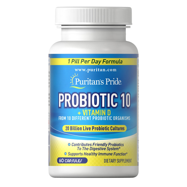 

Пробиотики Puritan's Pride Probiotic 10 with Vitamin D 60 капсул