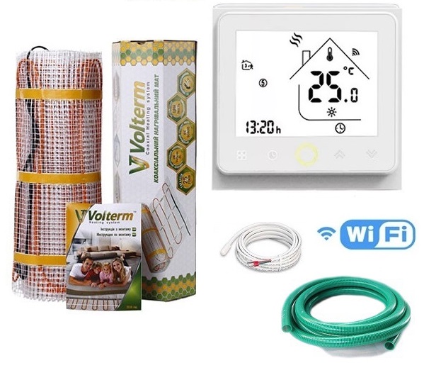 

Теплый пол Volterm двухжильный мат Hot Mat 480 Вт 3.3 м2 с программируемым сенсорным терморегулятором WI-FI в комплекте (I1412897)