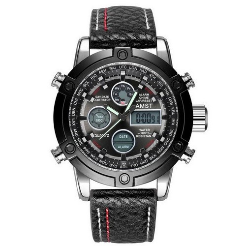 

AMST 3022 Silver-Black Fluted Wristband