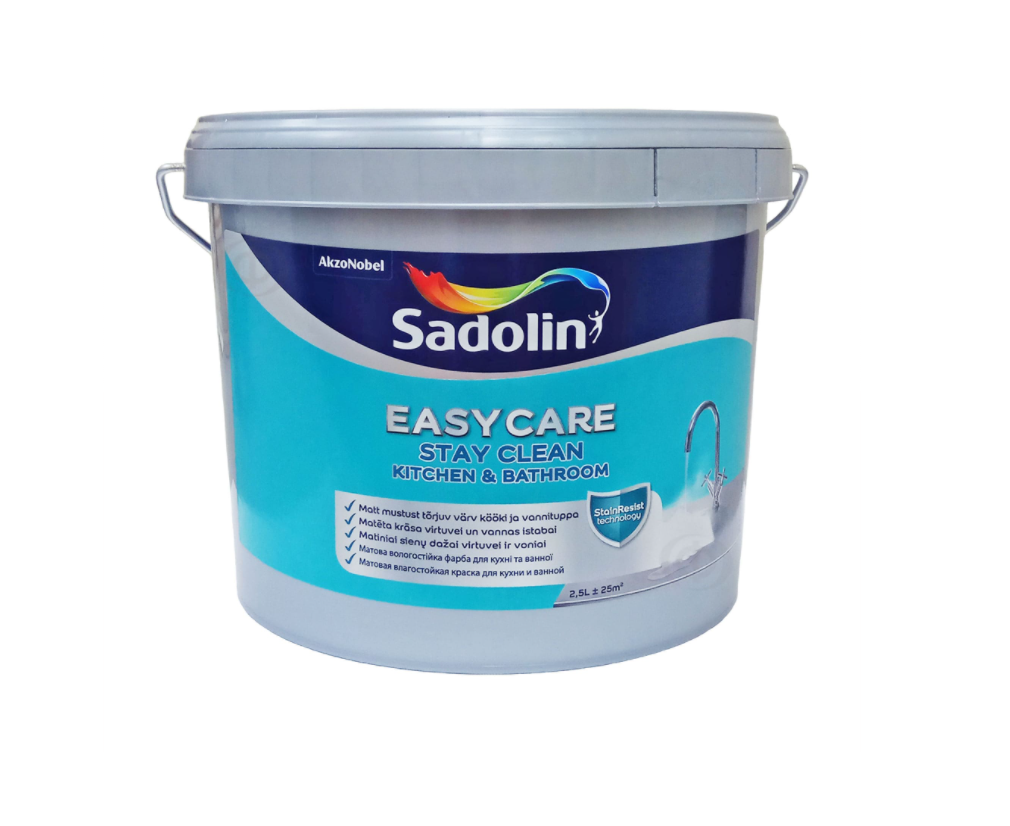 

Акриловая краска Sadolin EasyCare Kitchen & Bathroom для стен и потолка влагостойкая, белая, BW, 2,5 л