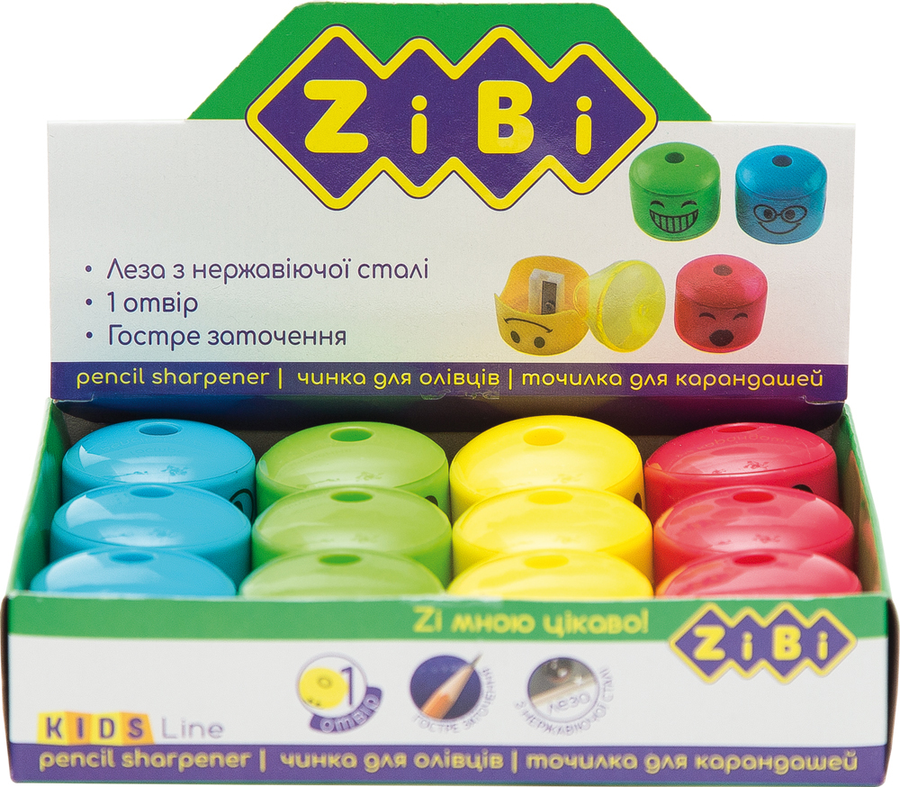 

Набор точилок ZiBi 12 шт Смайлик с контейнером 1 отверствие Ассорти (ZB.5533)