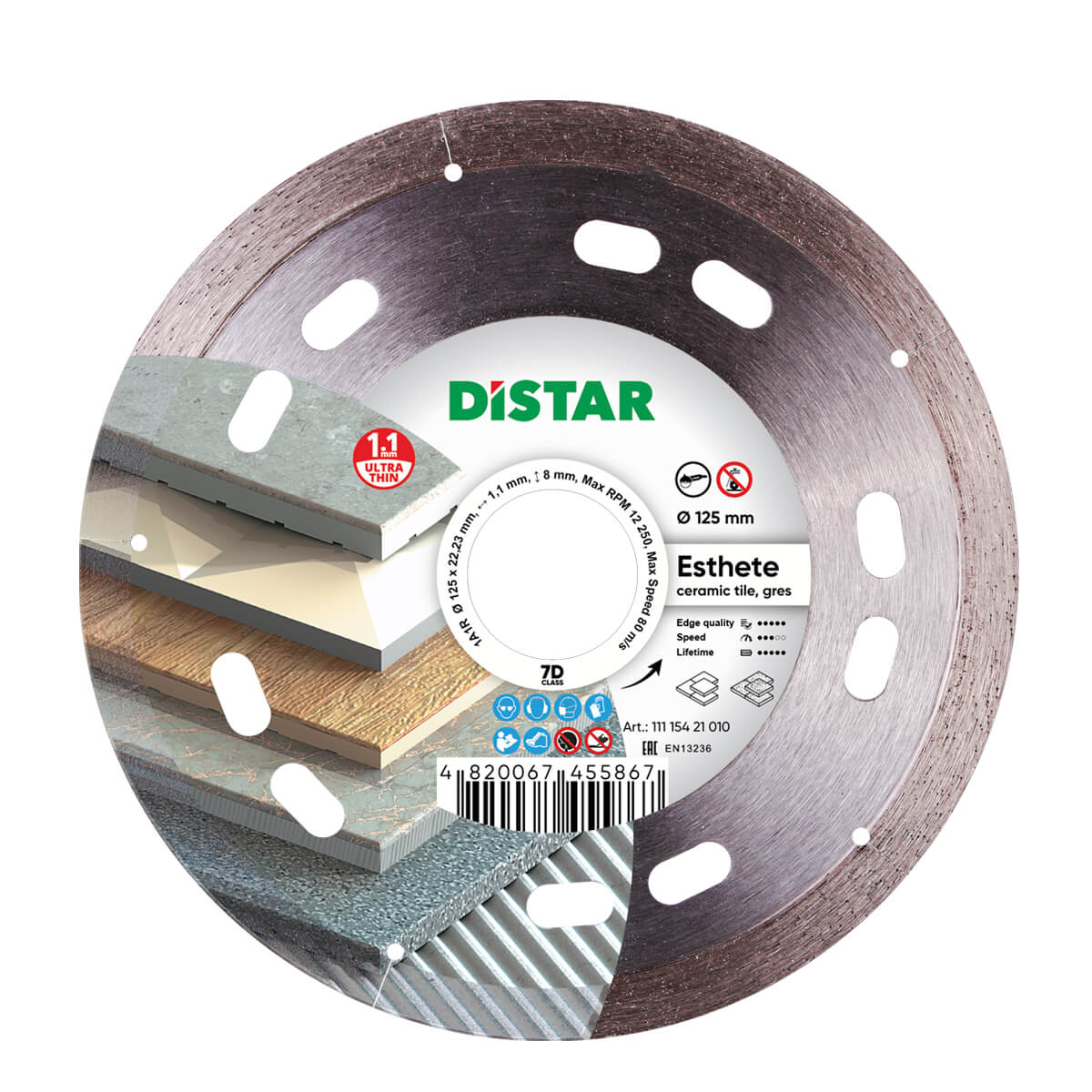 Круг алмазний для керамограніту 1A1R 125x1,1x8x22,23 Esthete Distar ...
