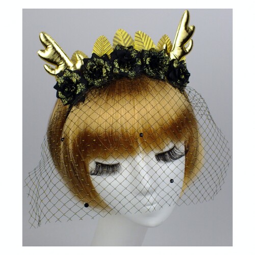 

Рожки Бемби Gold с вуалью SETA Decor 18-1045BLK-GL