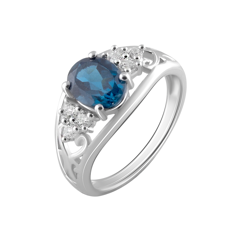 

Срібна каблучка 925 проби 3,08 г з лондон блю топазом з США та білими цирконами 1,887 карат BoutiqueTV розмір 18.0